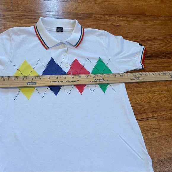 80s Colorful Argyle Diamond Design Grandpa Polo shirt vintage rare small Hunter - Picture 7 of 7